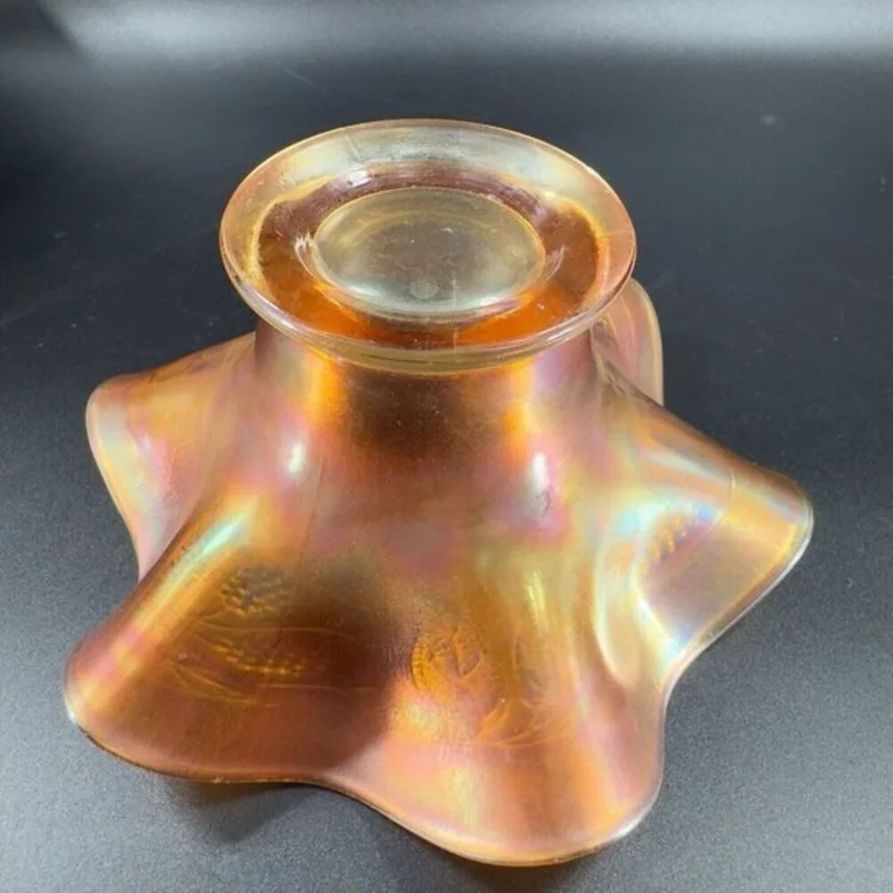 Antique Fenton Carnival Glass Blackberry‎ Spray Iridescent Ruffled Hat Bowl Dish